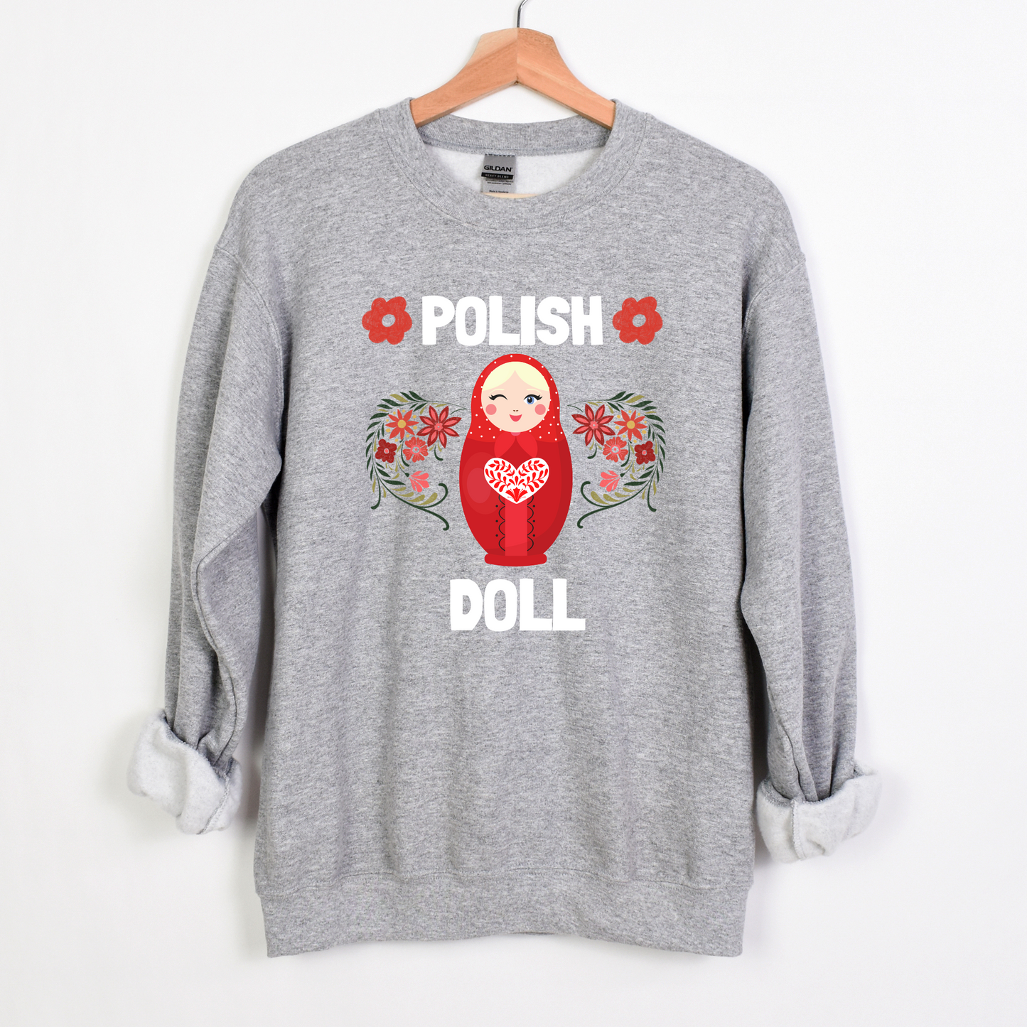 Polish Babushka Doll Polish Girl Adorable Matryoshka Doll Crewneck Unisex Sweatshirt Polish Gift, Polish Culture