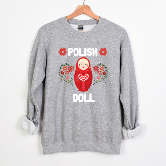 Polish Babushka Doll Polish Girl Adorable Matryoshka Doll Crewneck Unisex Sweatshirt Polish Gift, Polish Culture