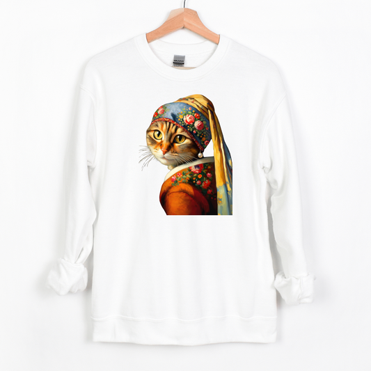 Babushka Cat with a Pearl Earring Unisex Heavy Blend™ Crewneck Sweatshirt