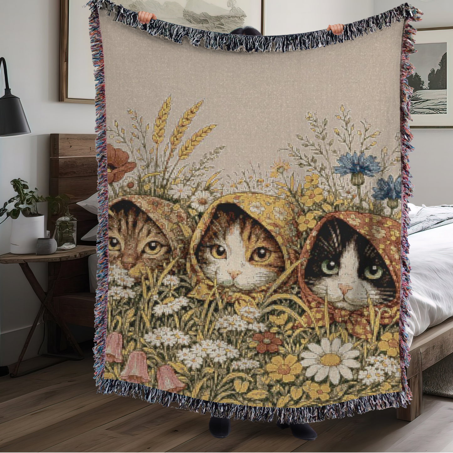 Babushka Cats Blanket, Throw Blanket, Unique Heirloom Gift
