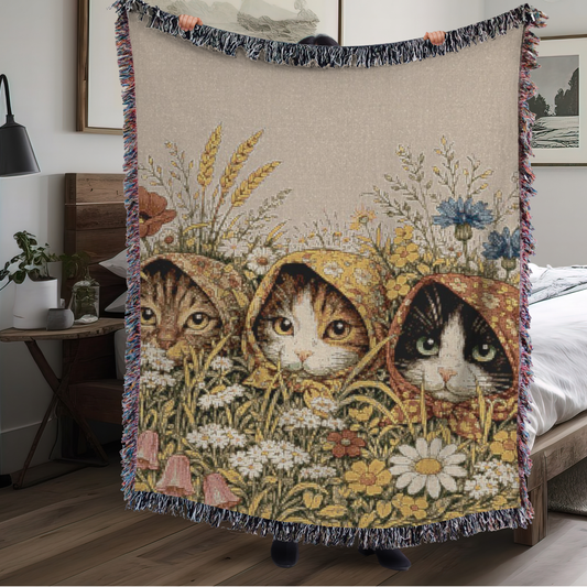Babushka Cats Blanket, Throw Blanket, Unique Heirloom Gift