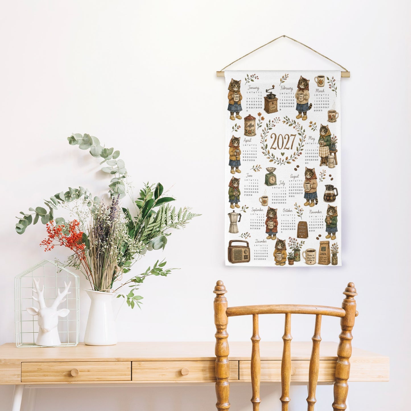 Babushka Cat Coffee Time 2027 Hanging Calendar