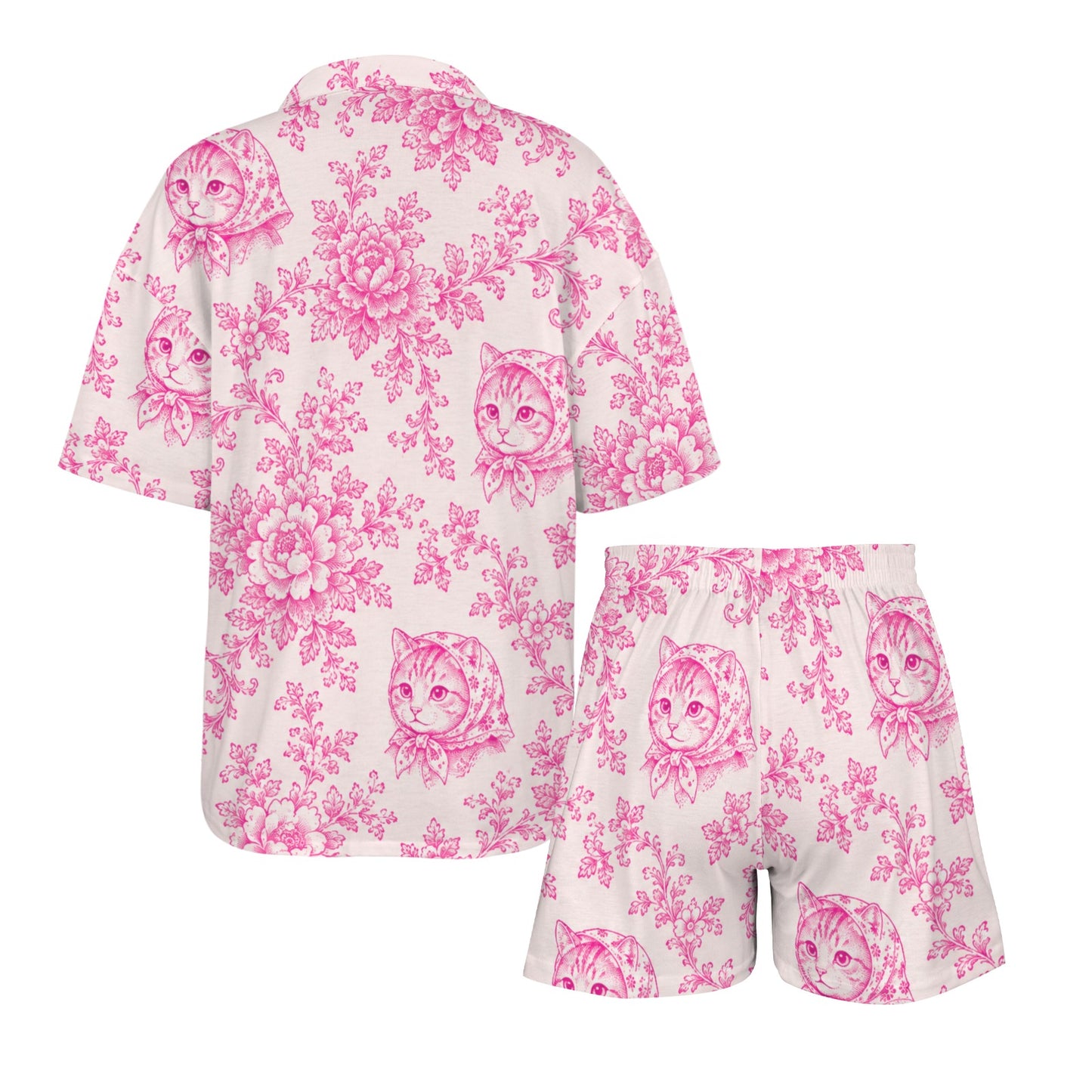 Babushka Cat Purrrdy in Pink Two Piece Pajamas Set