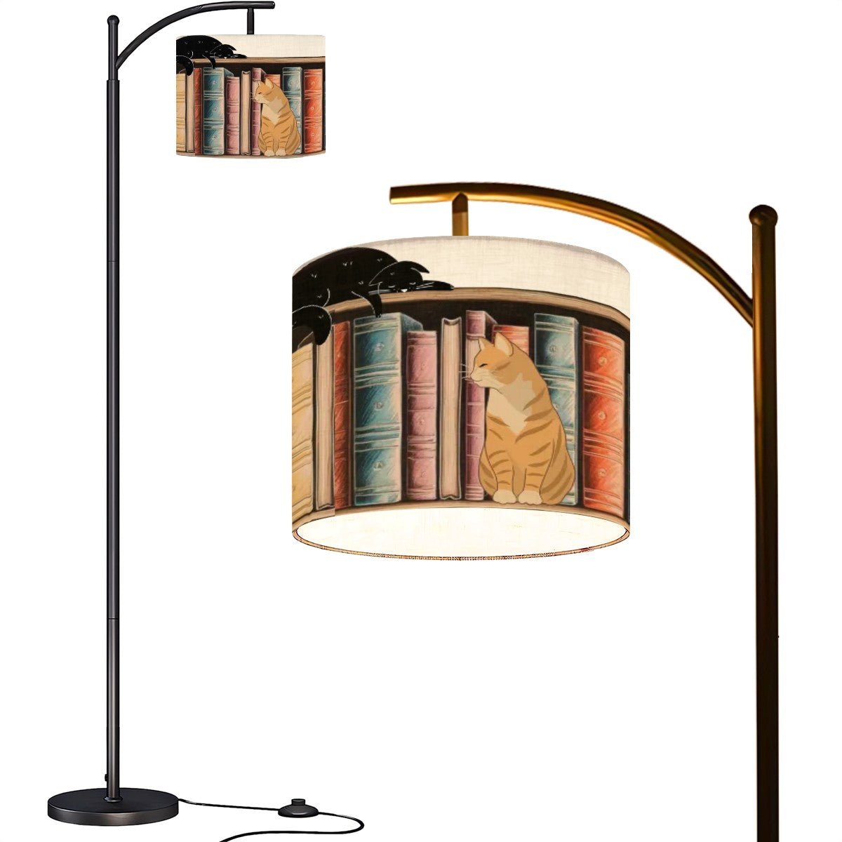 Books and Cats Arc Floor Lamp (Made in USA)