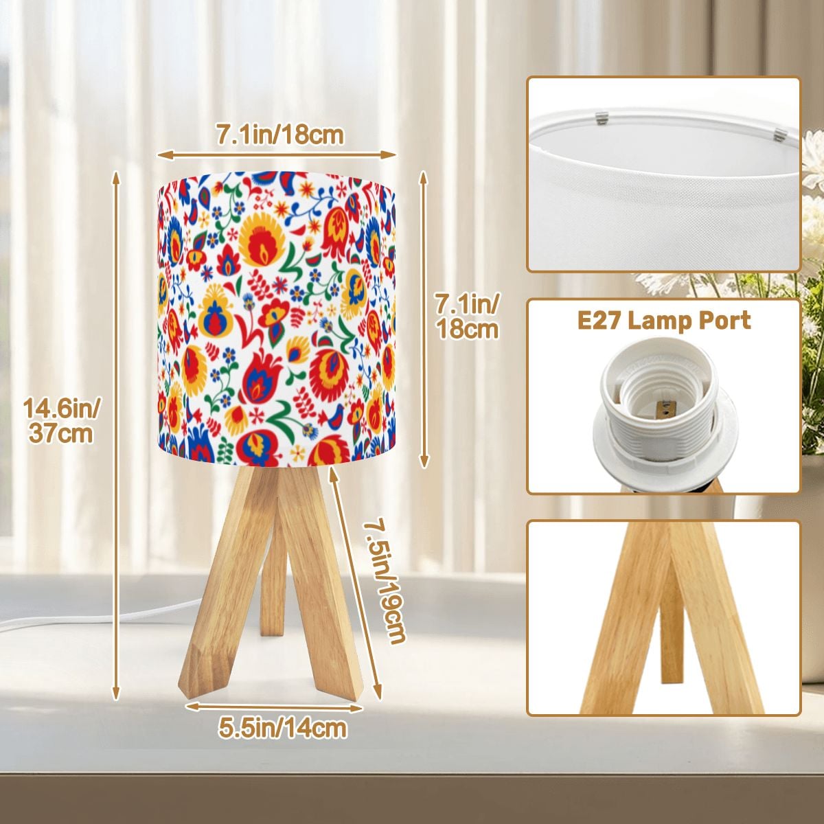 Floral Wycinanki Flowers, Tripod Table Lamp