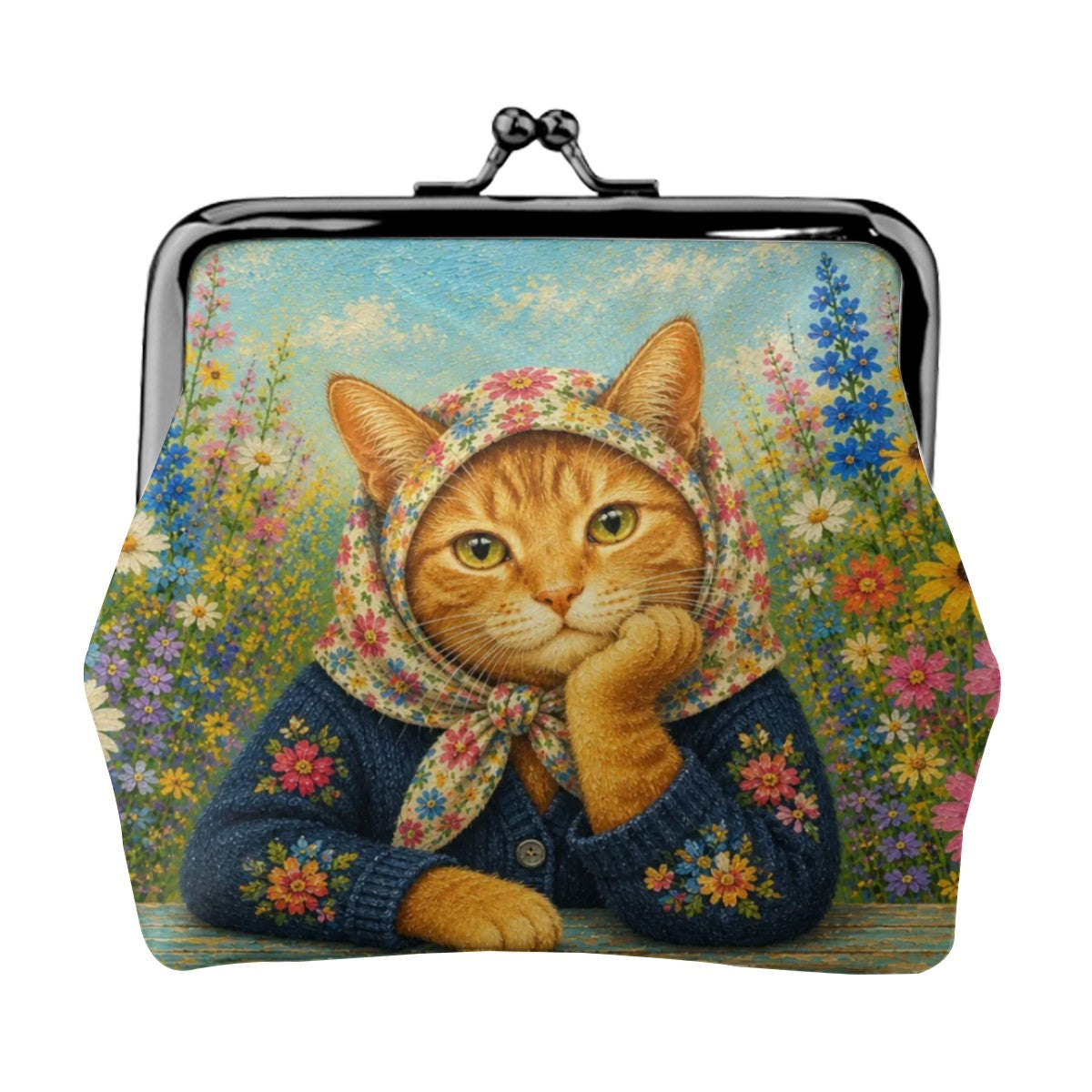Babushka Cat, Ginger Love Kiss Lock Coin Purse