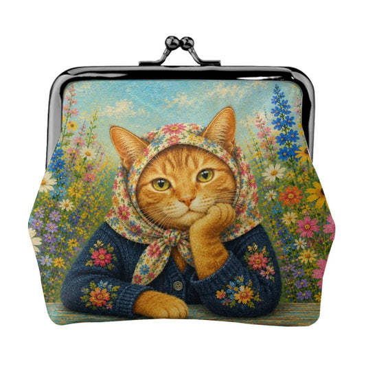Babushka Cat, Ginger Love Kiss Lock Coin Purse