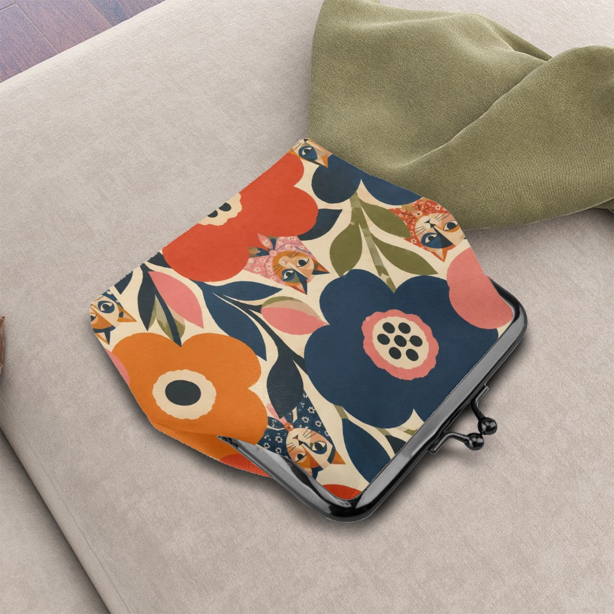 Babushka Cat Funky Flower Girl Kisslock Coin Purse