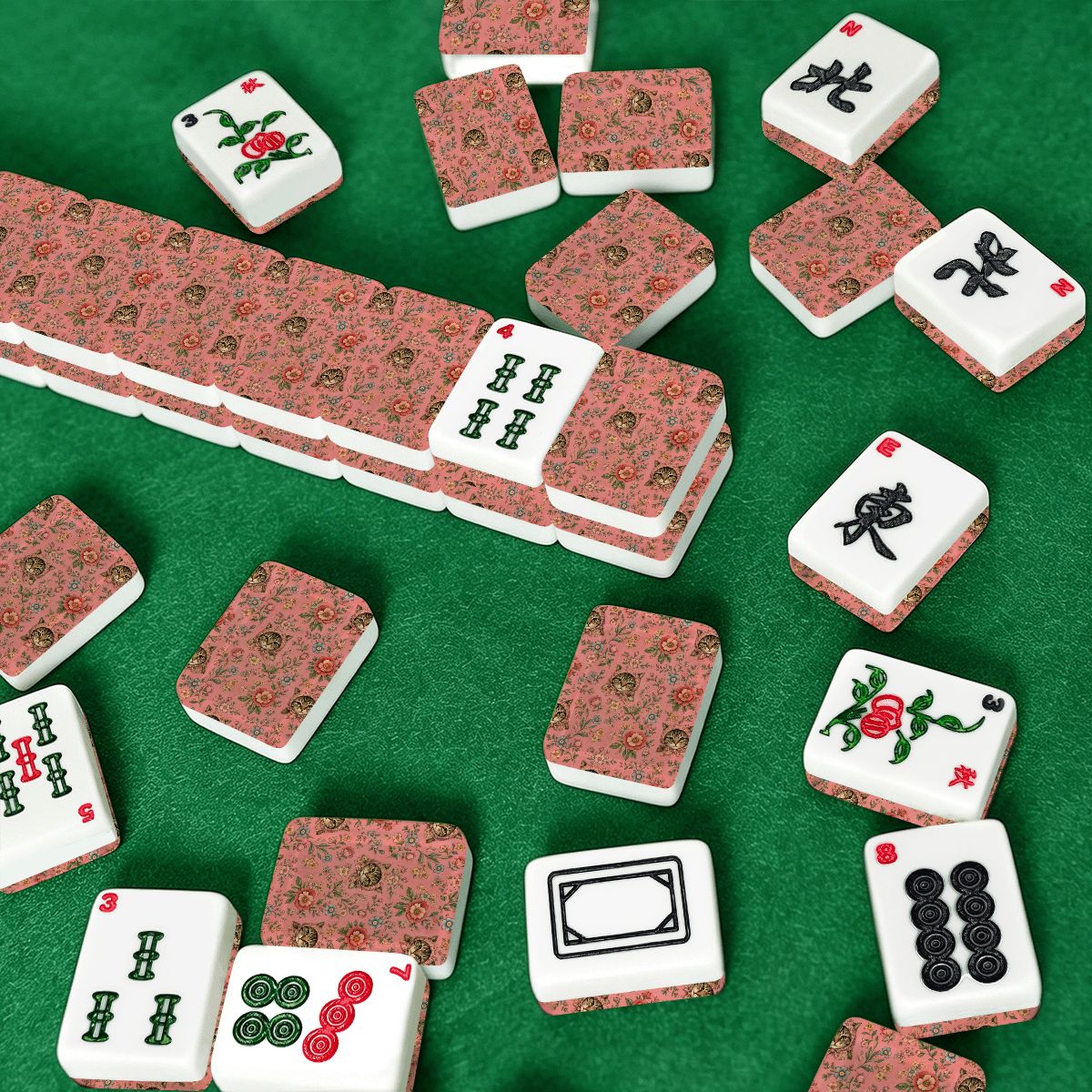 Babushka Tabby Cat Pretty in Pink American Mahjong Tiles
