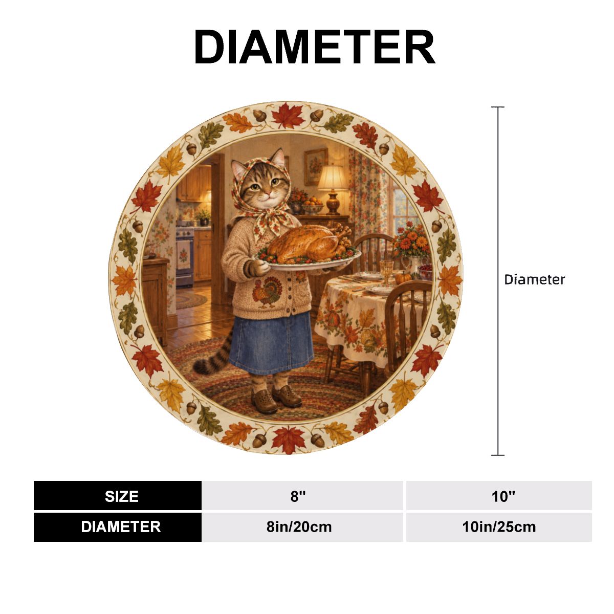 Babushka Cat Decorative Thanksgiving Plate