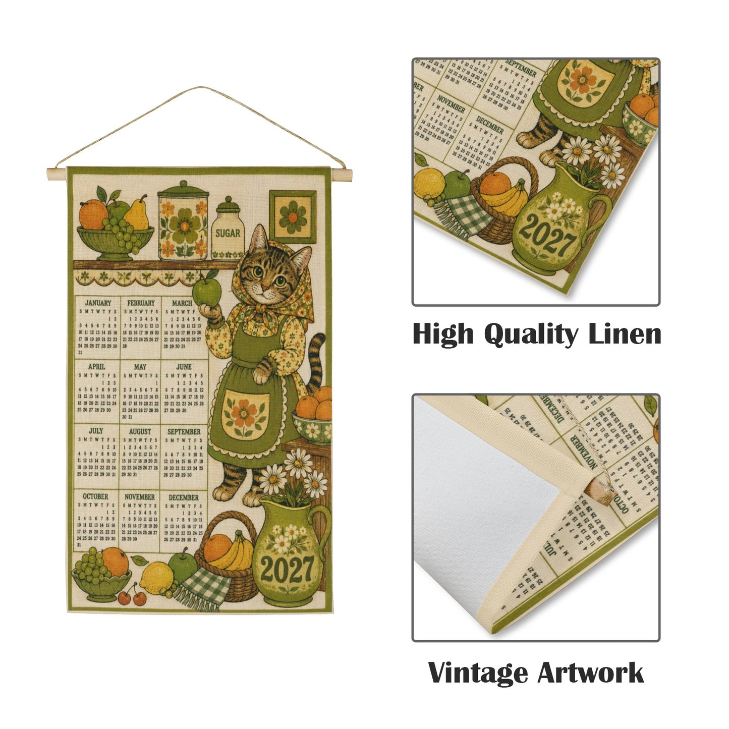 Babushka Cat Old Timey Fabric 2027 Calendar