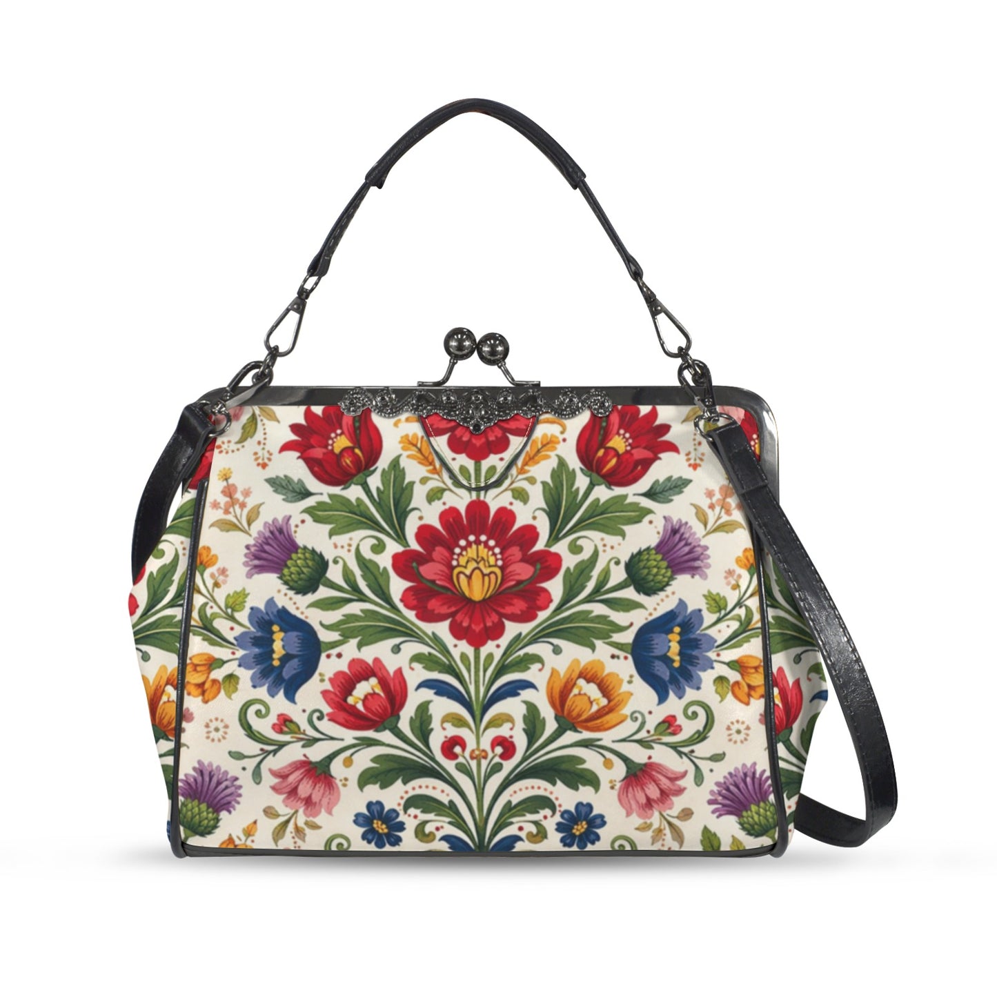 Wycinanki Folk Art Kisslock Vintage Style Crossbody Shoulder Bag
