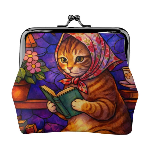 Babushka Cat Reading Peaceful Kiss Lock Coin Purse