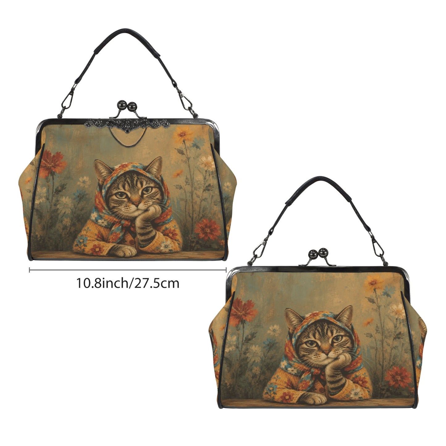 Babushka Cat Garden Solace Vintage Style Kisslock Purse