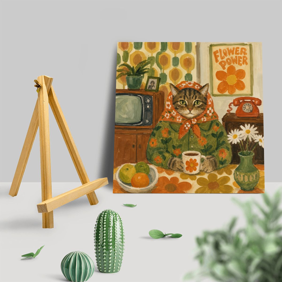 Babushka Cat Kitchen Time Mini wood Block Sign