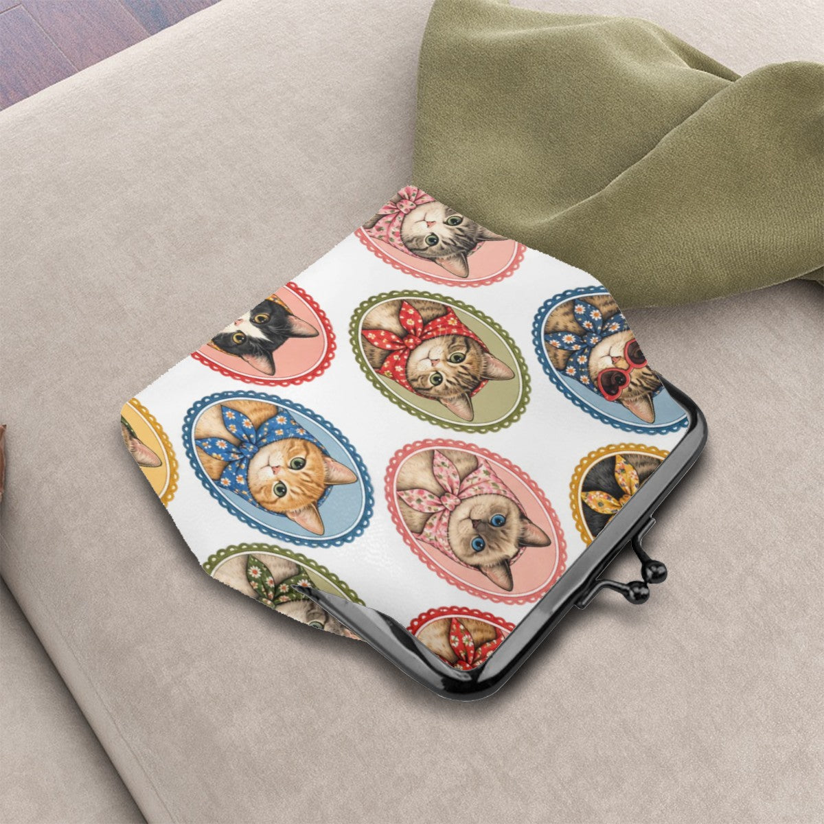 Babushka Cat Cameo Appearance Kisslock Coin Purse