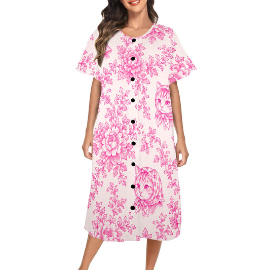 Babushka Cat House Dress Pink Kitties