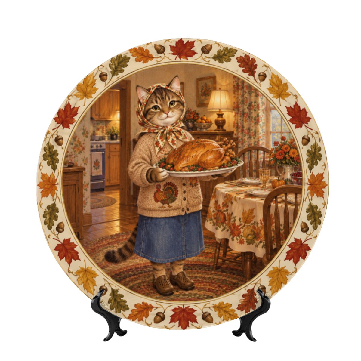 Babushka Cat Decorative Thanksgiving Plate