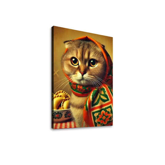 Orange Tabby Cat Brings Pierogi Kitschy Cat Art Canvas Print Wall Art
