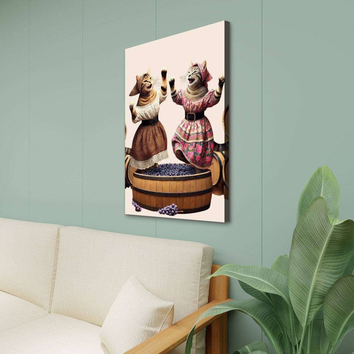 Babushka Cats Stomp Grapes Canvas Prints Wall Art
