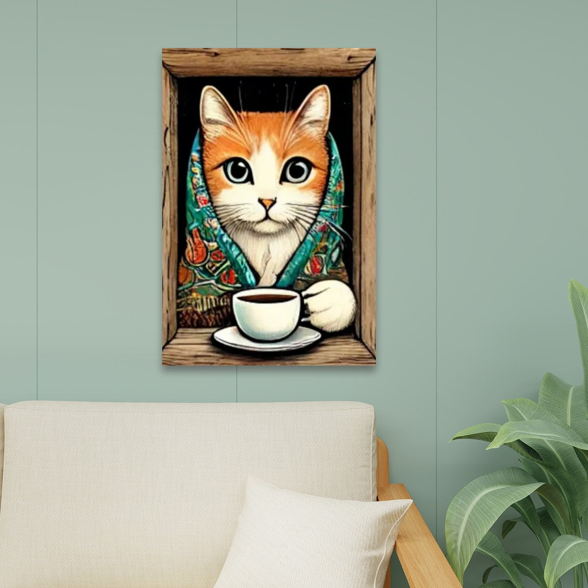 Babushka Cat Window Scene Canvas Print Wall Art