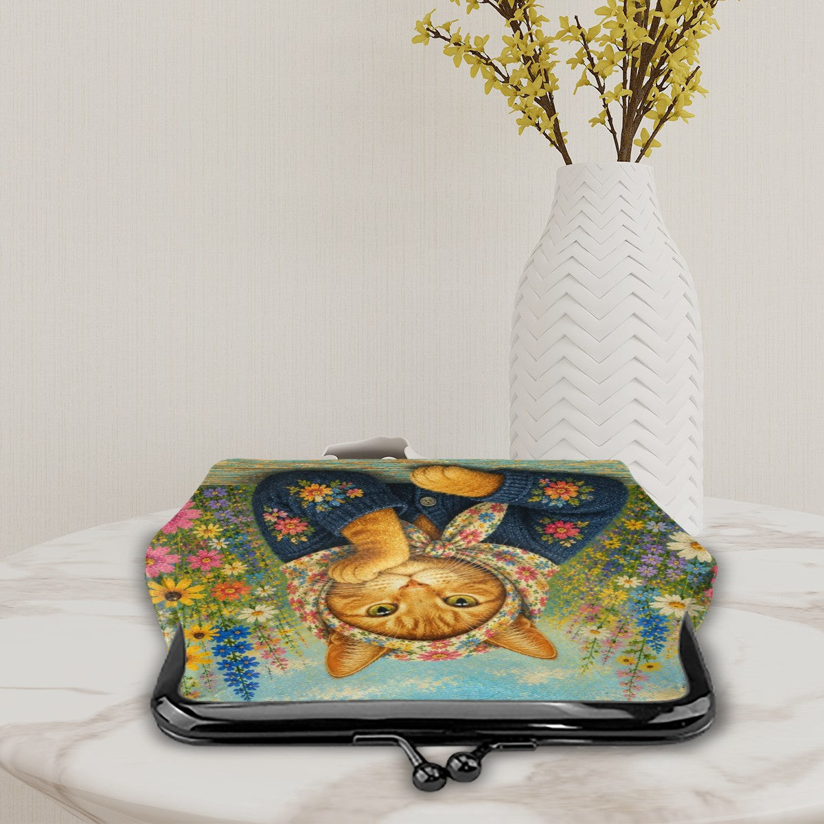 Babushka Cat, Ginger Love Kiss Lock Coin Purse