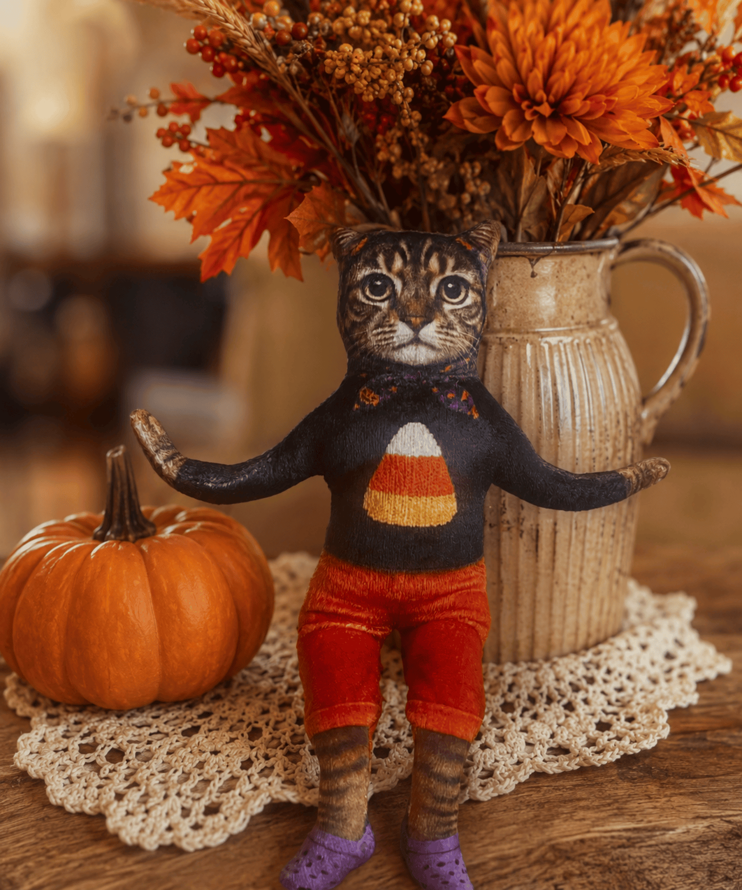 Babushka Cat Halloween-Fall Posie Doll