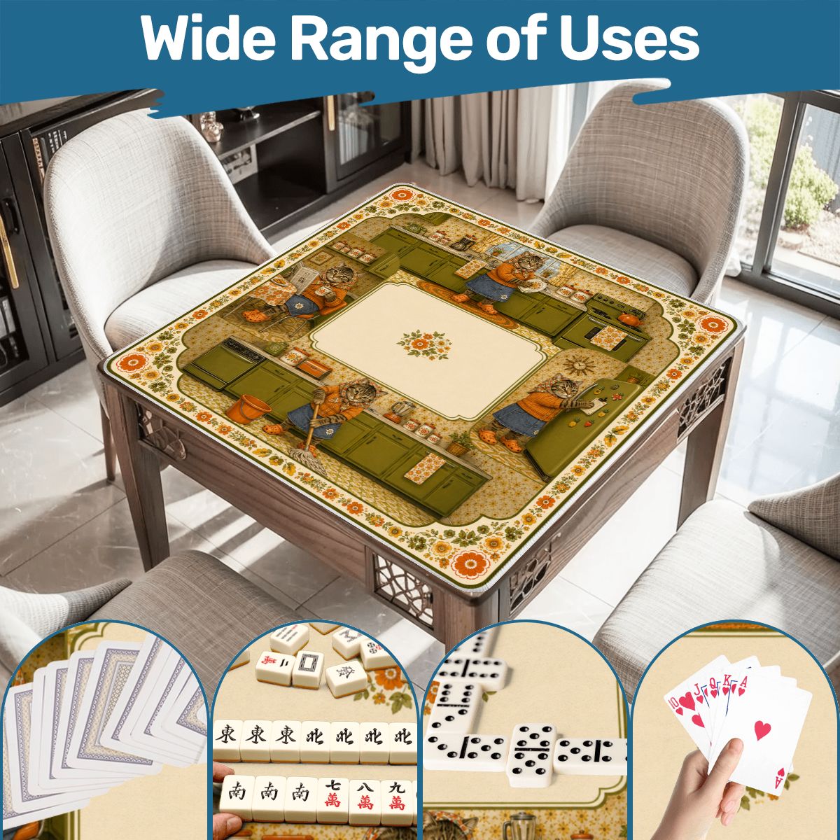 Babushka Cat 70's Kitchen Magic Mahjong Mat