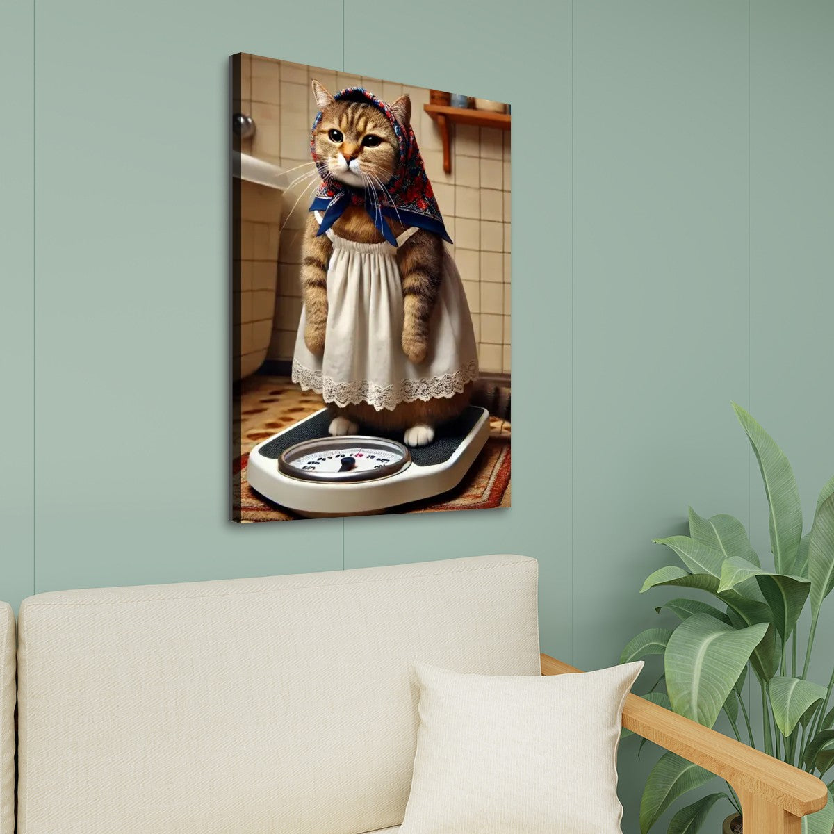 Kitschy Cat, Babushka Cat Weighs In Canvas Print Wall Art