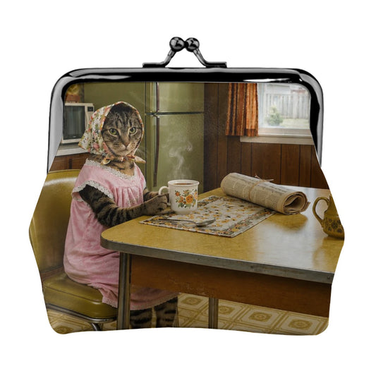 Babushka Cat Kiss Lock Coin Purse