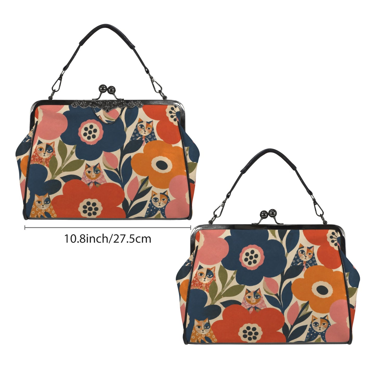 Babushka Cat Paper Cut Cats Vintage Kiss Lock Style Purse