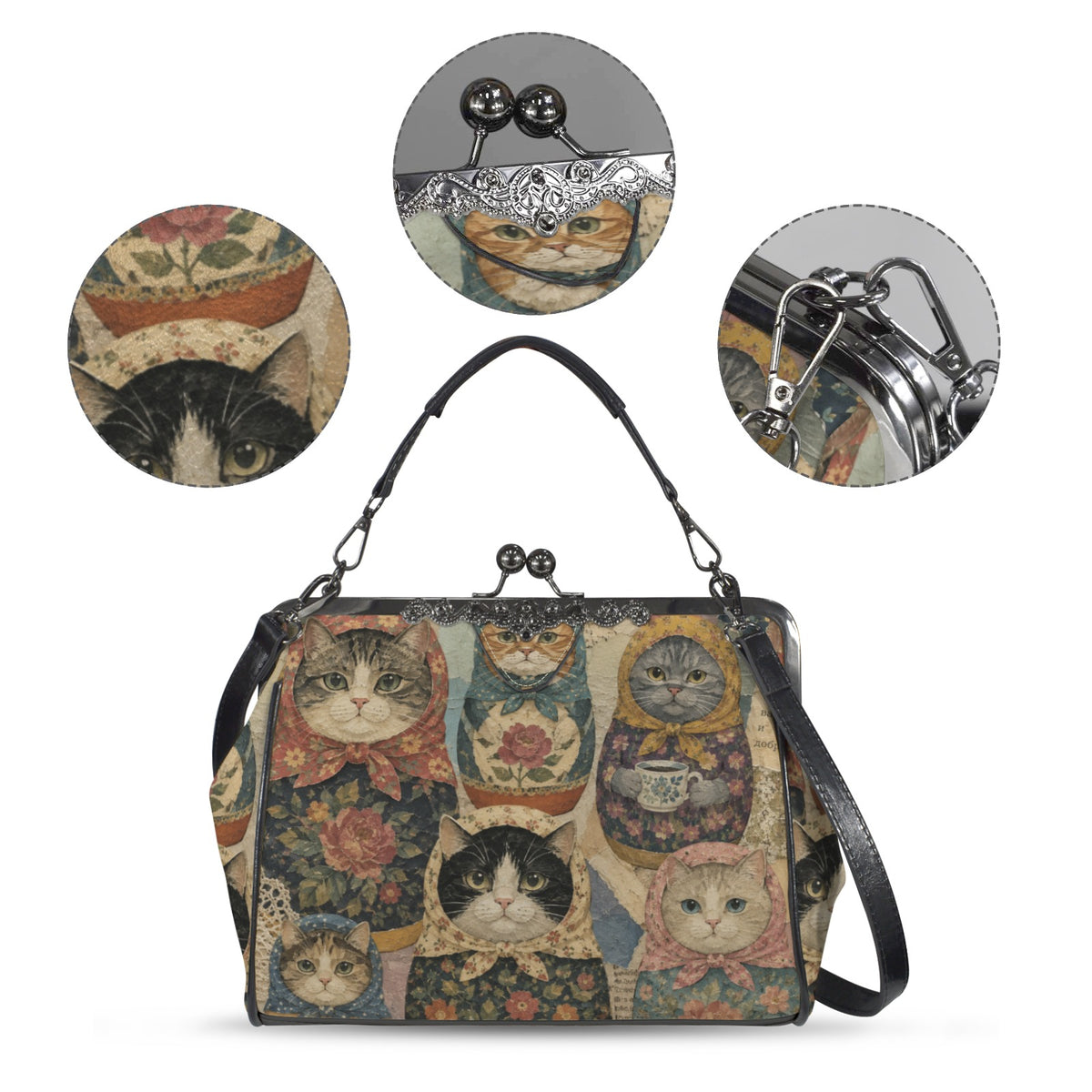 Babushkatroyshka Cat Collage Kisslock Bag