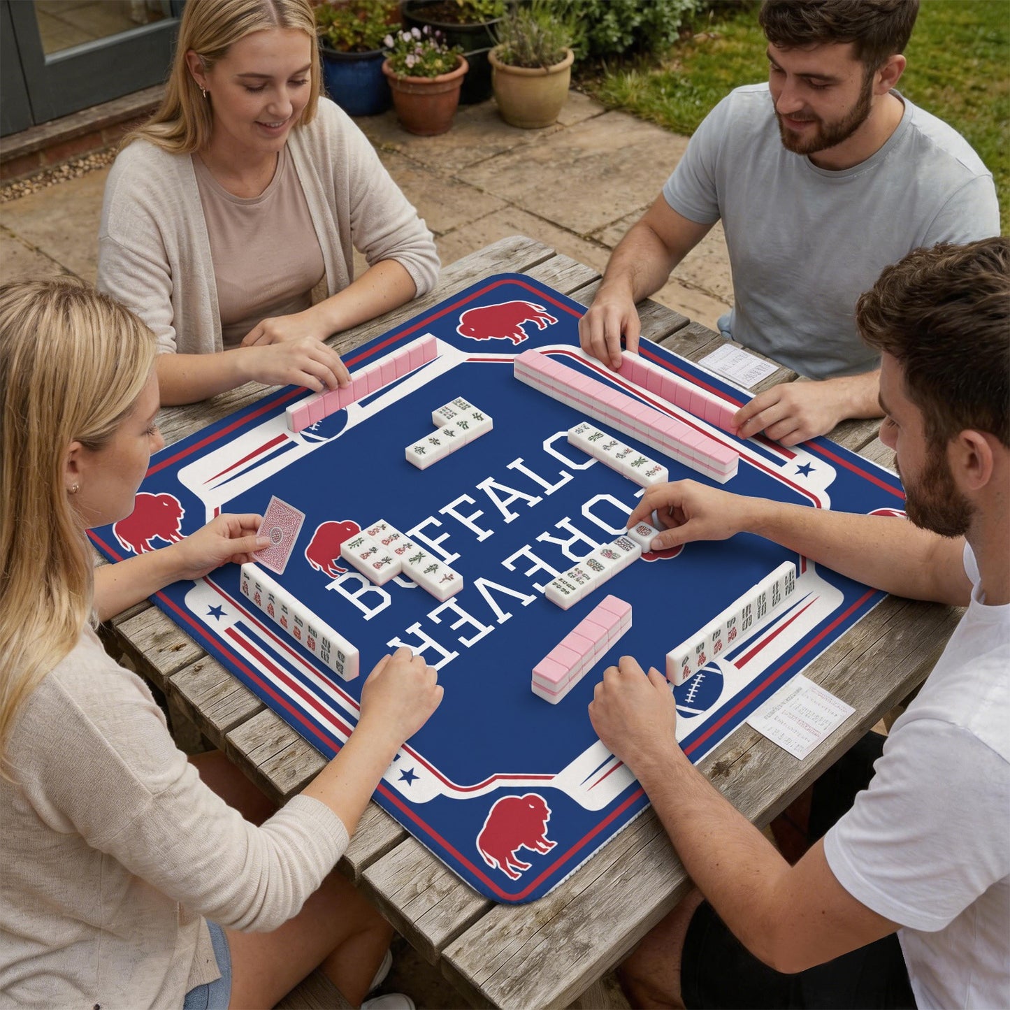BUFFALO FOREVER Stitched-Edge Mahjong Table Mat 33" x 33" | Ships from USA