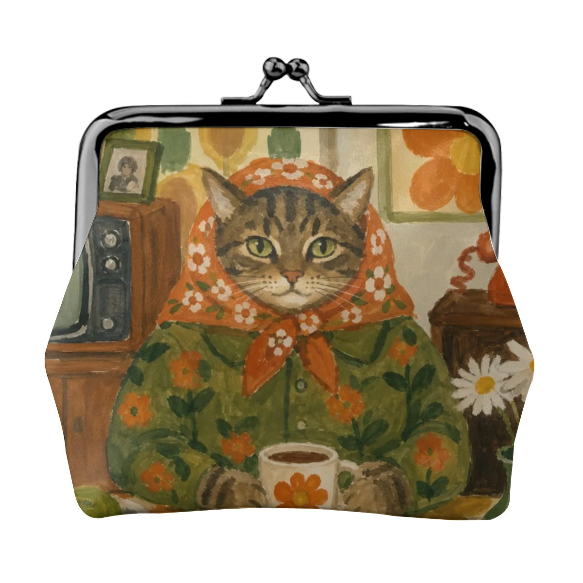 Babushka Cat Kiss Lock Coin Purse