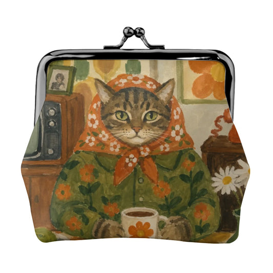 Babushka Cat Kiss Lock Coin Purse