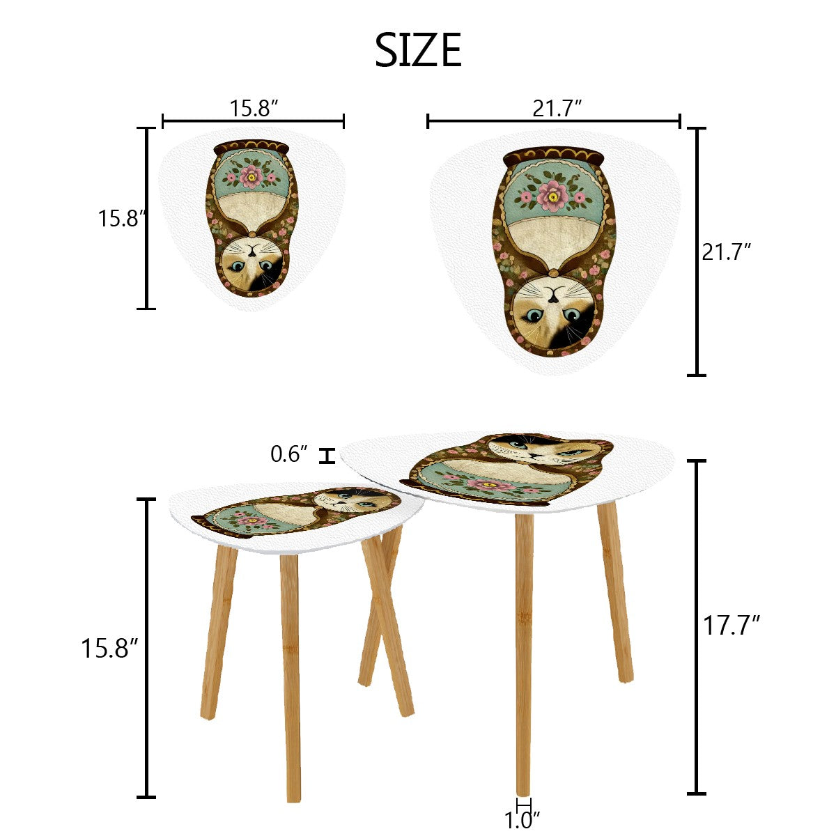 Catroyshka Cat Triangle Coffee Table Set of 2 (Made in USA)