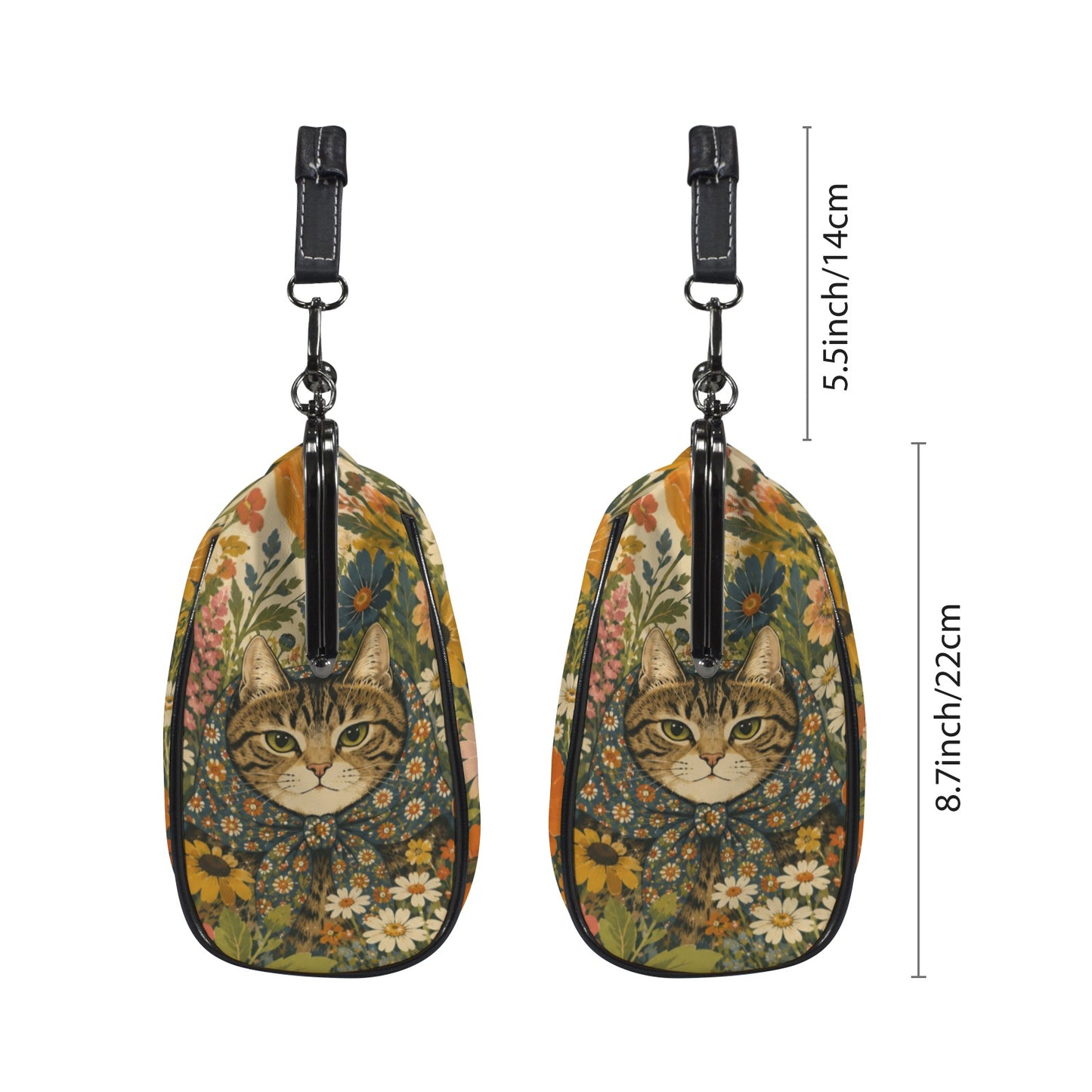 Babushka Cat  Garden Peeper Vintage Style Kisslock Purse