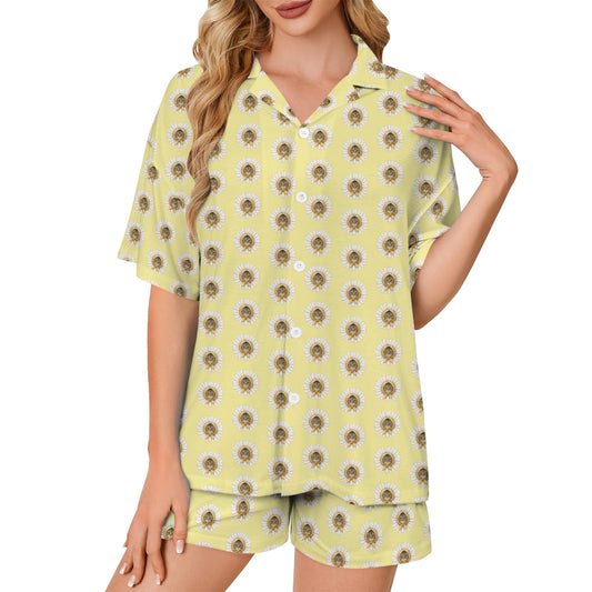 Babushka Cat Daisy Heads Women’s Two-Piece Pajama Set