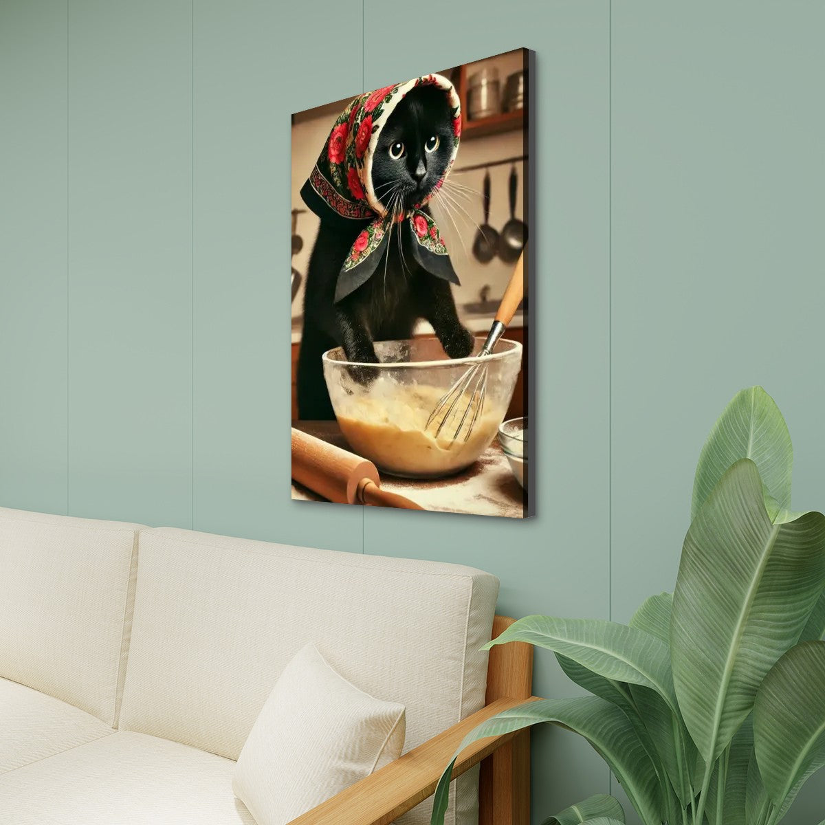 Babushka Black Cat Kitchen Kitschy Art-Canvas Prints Wall Art