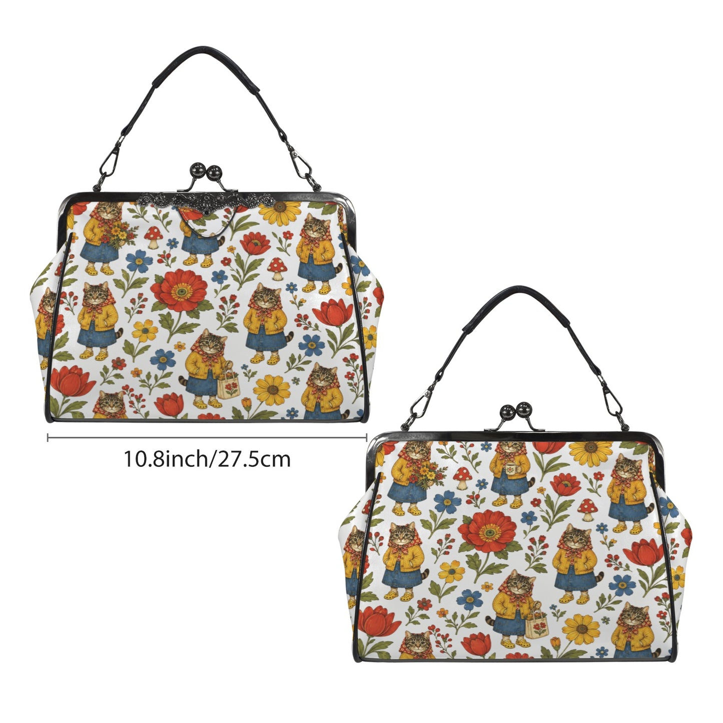 Babushka Cat Cardigans and Clogs Vintage Style Kisslock Purse