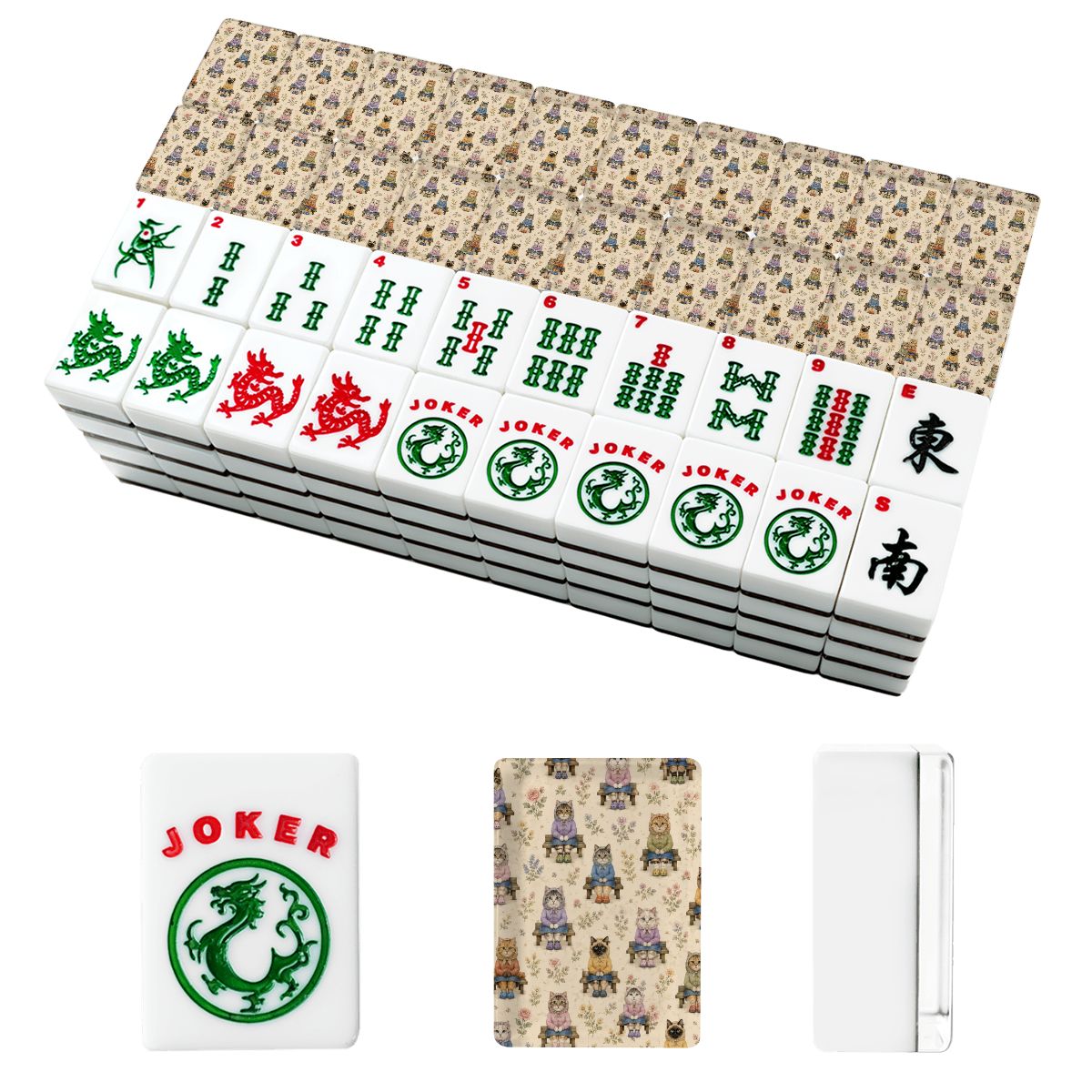 Babushka Cat Pretty on the Bench Floral Traditional American Mahjong Tile Set