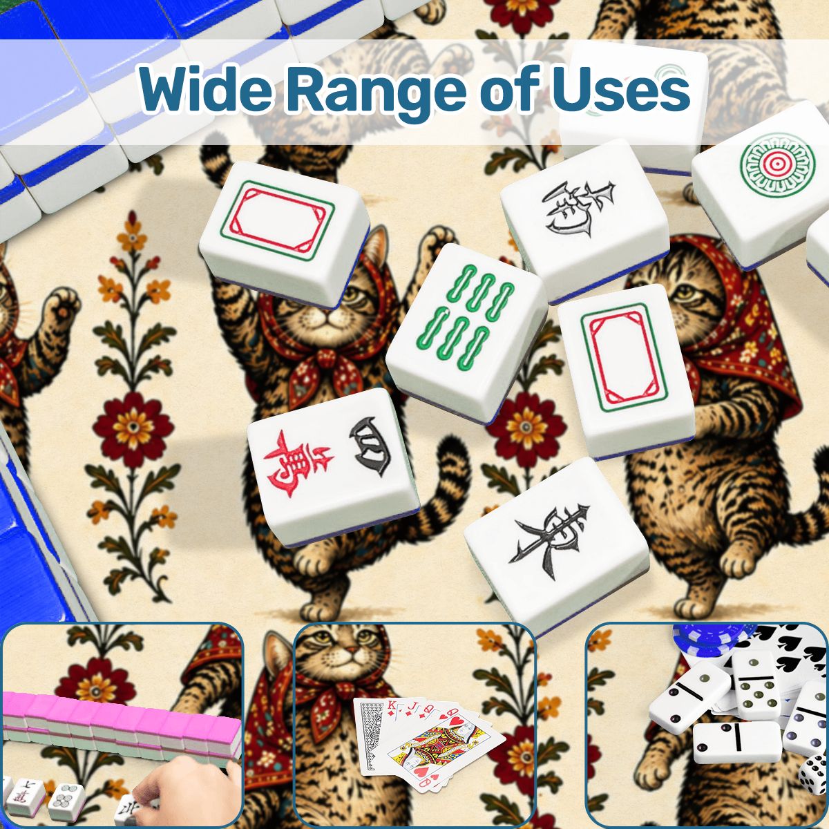 Babushka Cat, Tabby Cats Mahjong Mat 33"x33" (Ship Rolled up)