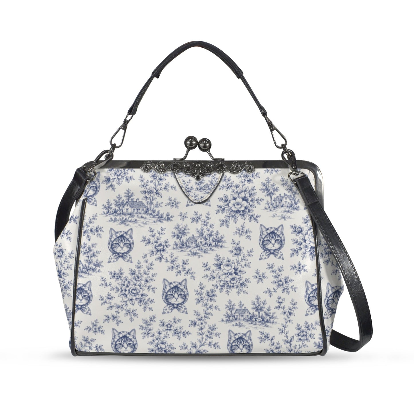 Babushka Cat Toile Deft Vintage Style Kisslock Purse