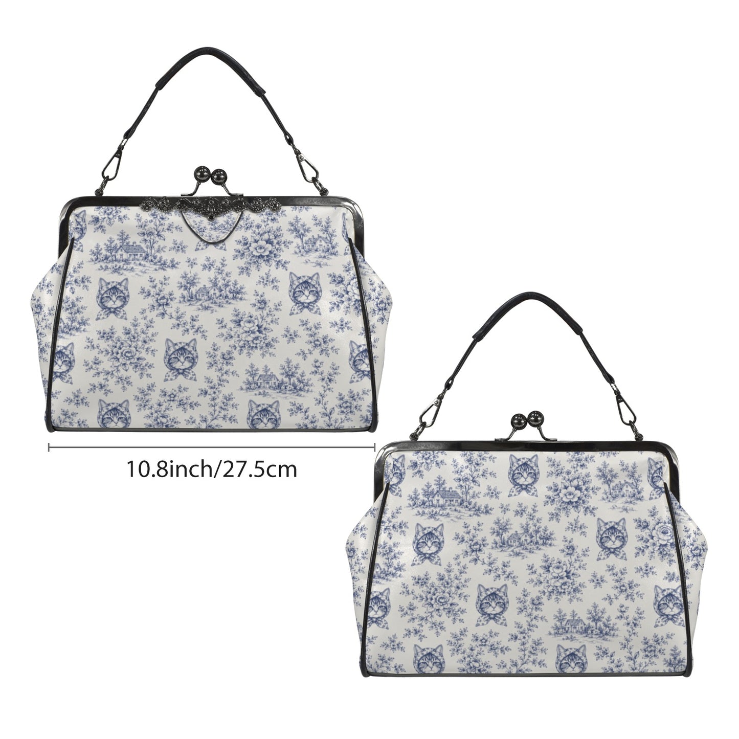Babushka Cat Toile Deft Vintage Style Kisslock Purse