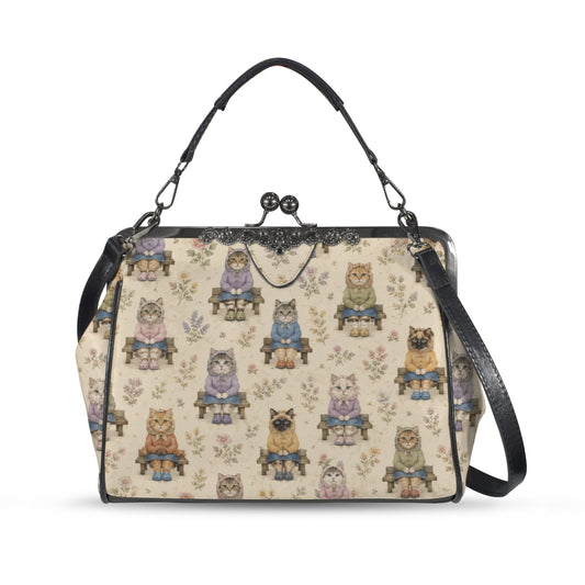 Babushka Cats Whimsical Vintage Style Kiss Lock Purse