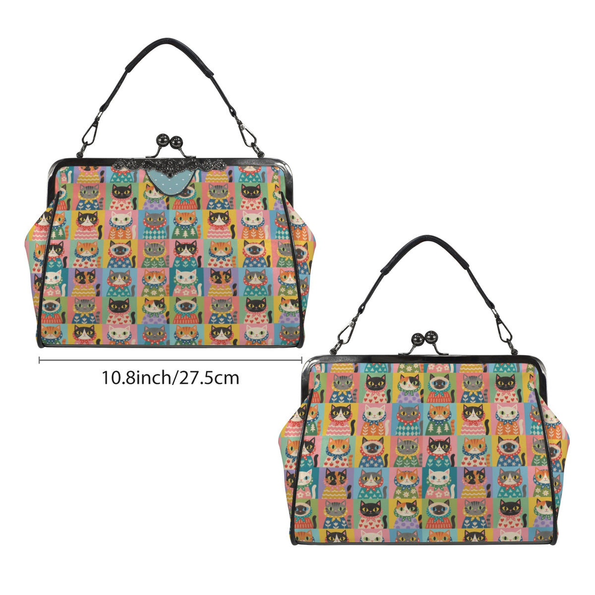Babushka Cat Colorful Kitsch Cats Vintage Style Kisslock Purse