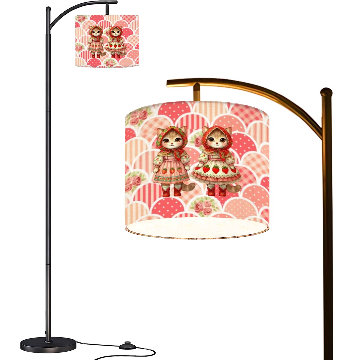 Babushka Cat Strawberry Girls Arc Floor Lamp (Made in USA)