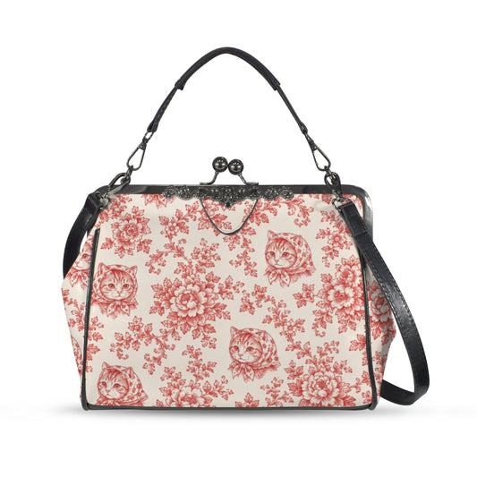 Babushka Cats Red Royal Toile Vintage Kisslock Style Handbag