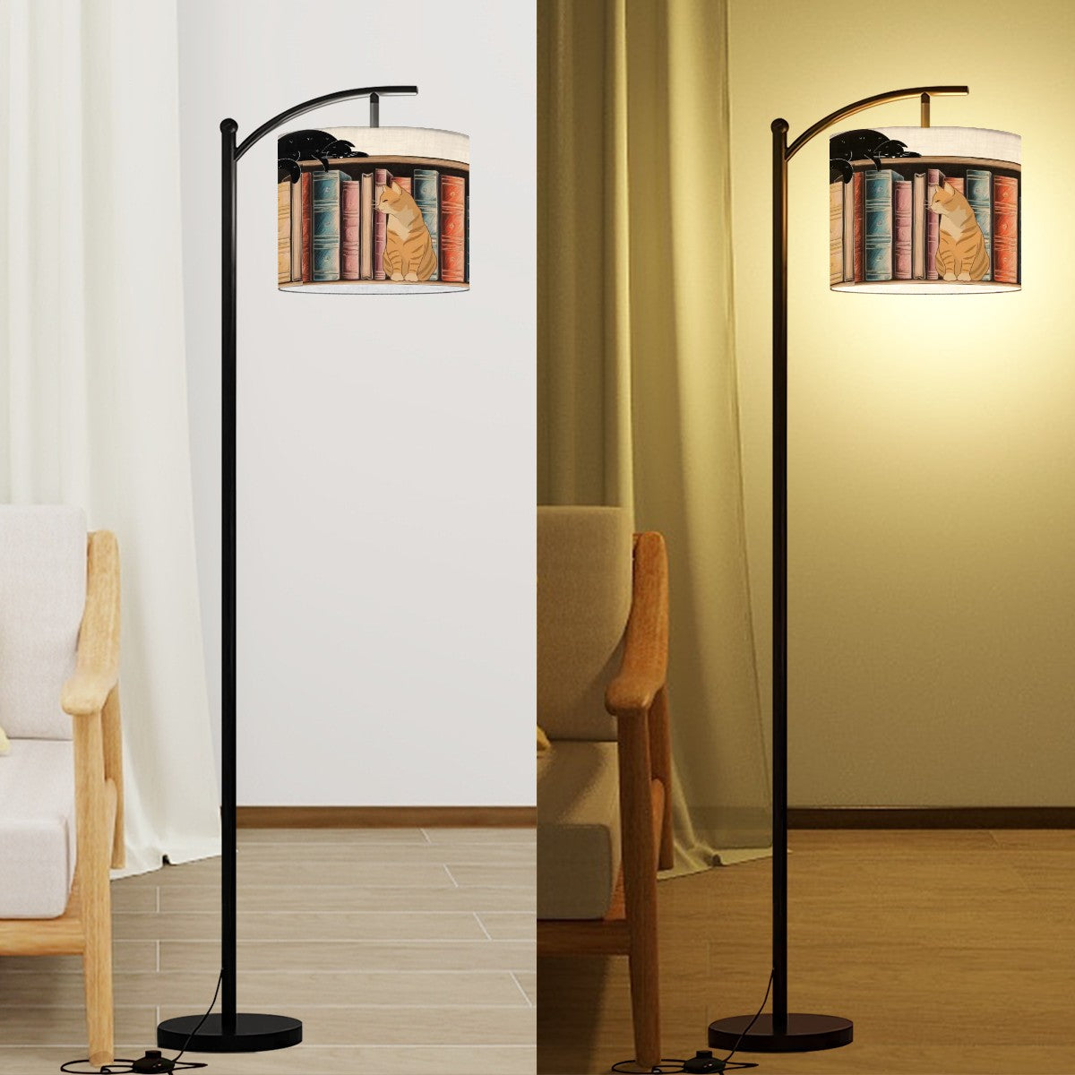 Books and Cats Arc Floor Lamp (Made in USA)