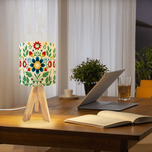 Scandi Folk Art Colorful Floral Cottage Tripod Table Lamp